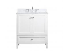 Elegant VF18030WH-BS - 30 inch Single Bathroom Vanity in White with Backsplash