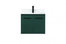 Elegant VF44524MGN-BS - 24 inch Single bathroom vanity in green with backsplash