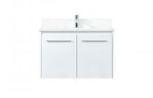 Elegant VF44530MWH-BS - 30 inch Single bathroom vanity in white with backsplash