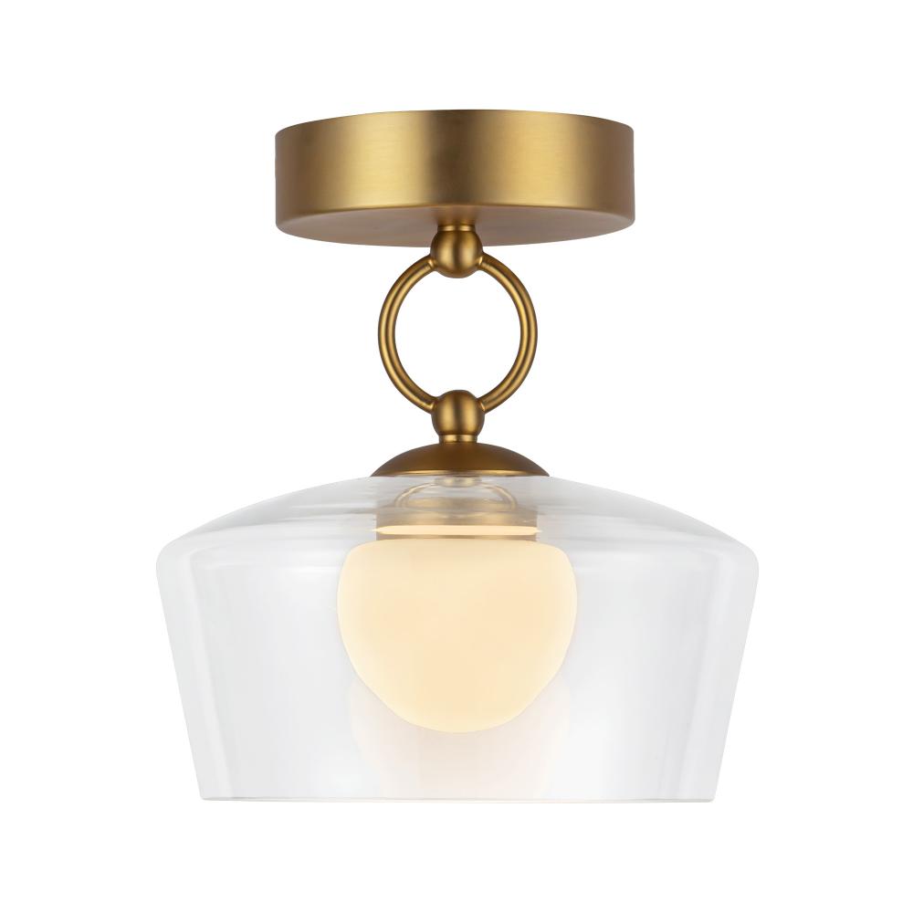 Leota 8-in Brushed Gold/Clear Glass LED Semi-Flush Mount