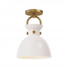  SF411809AGGO - Waldo 9-in Aged Gold/Glossy Opal Glass 1 Light Semi Flush Mount