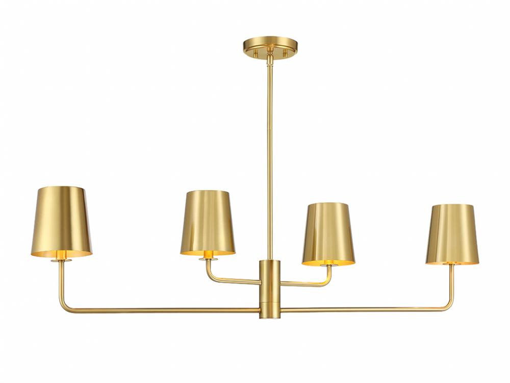 4-Light Linear Chandelier in Natural Brass