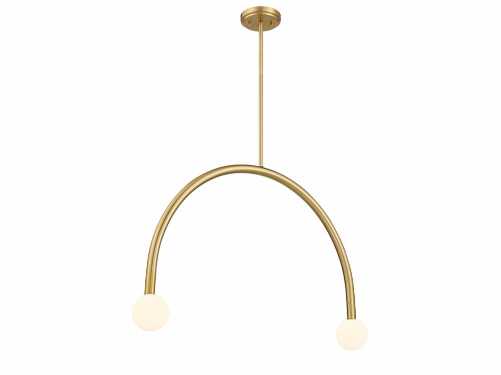 2-Light Chandelier in Natural Brass