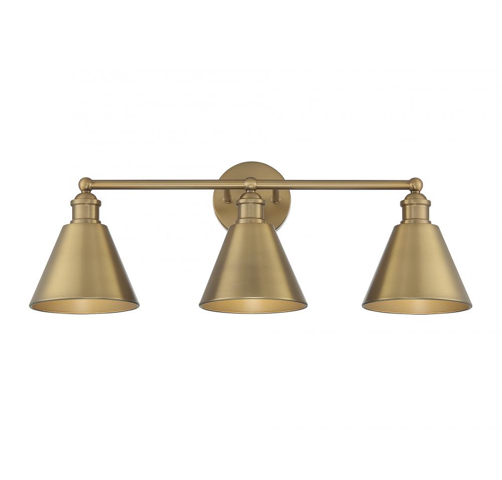 3-Light Bathroom Vanity Light in Natural Brass