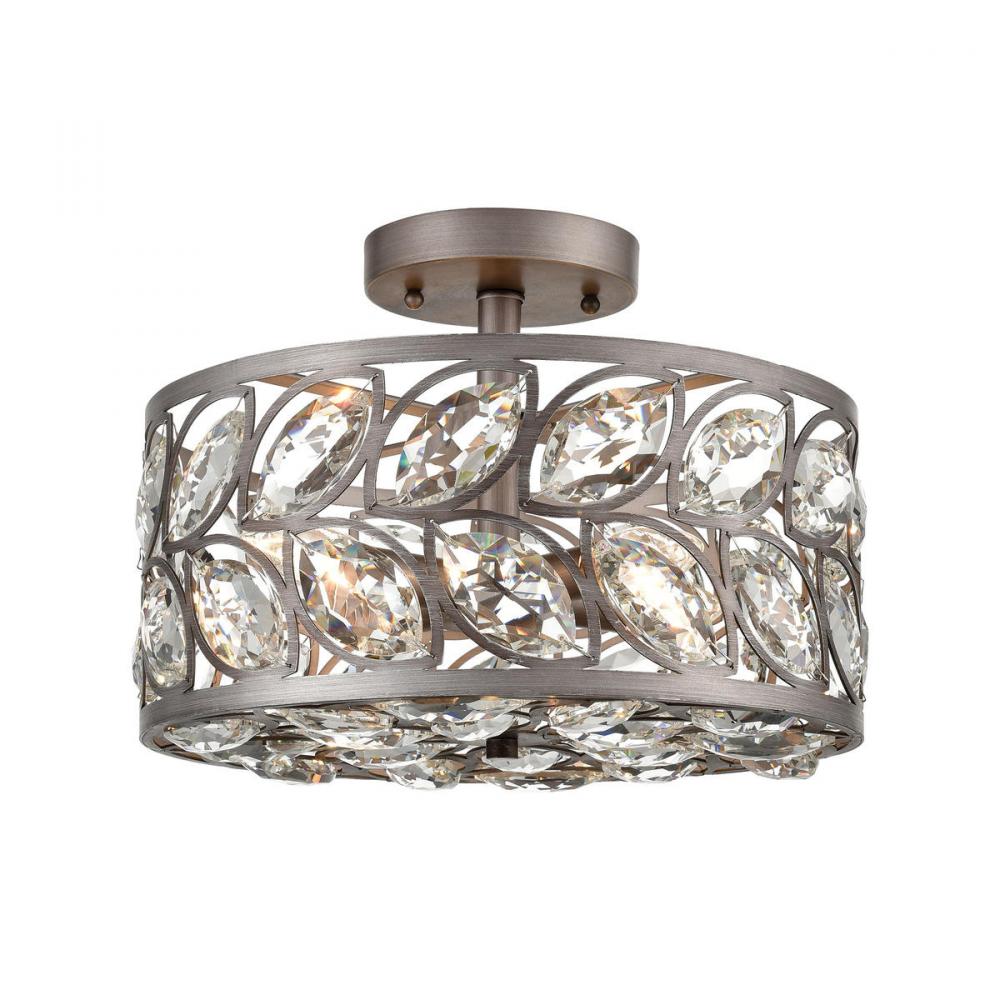 Crisanta 4-Light Semi Flush Mount in Weathered Zinc with Clear Crystal