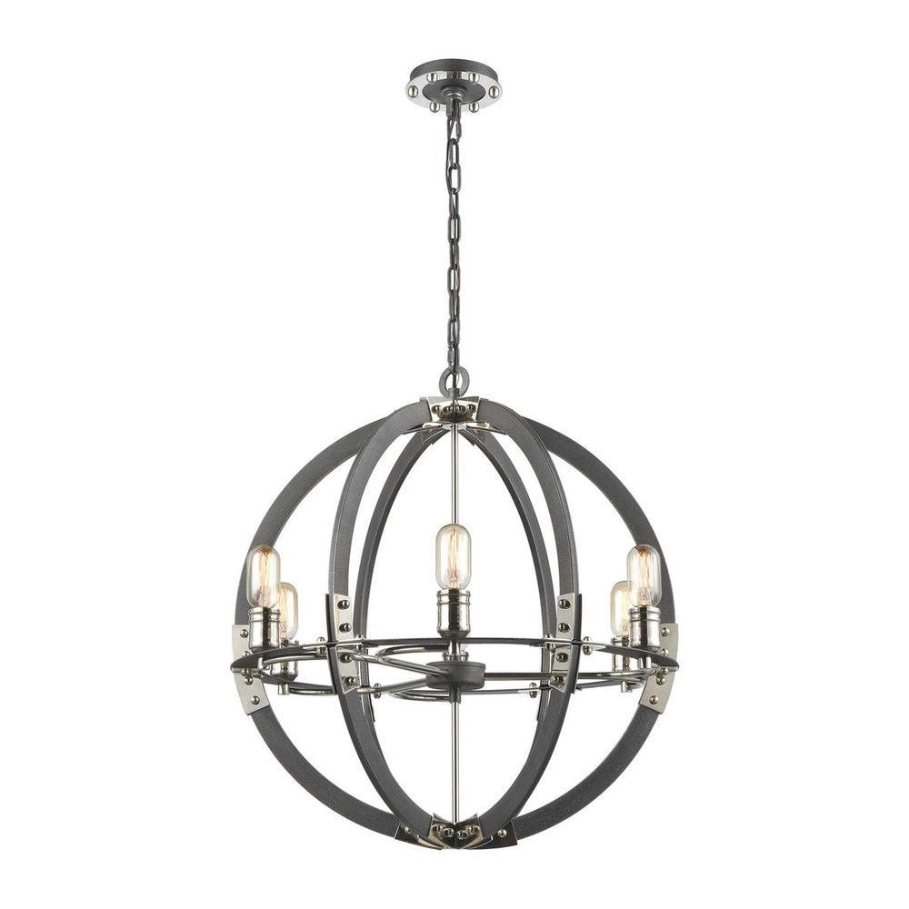 Riveted Plate 6-Light Chandelier in Silverdust Iron