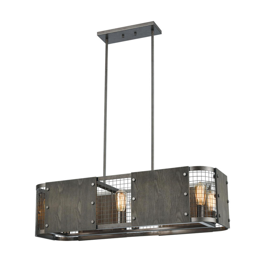 Halstead 6-Light Linear Chandelier in Weathered Rust with Plywood and Metal Mesh