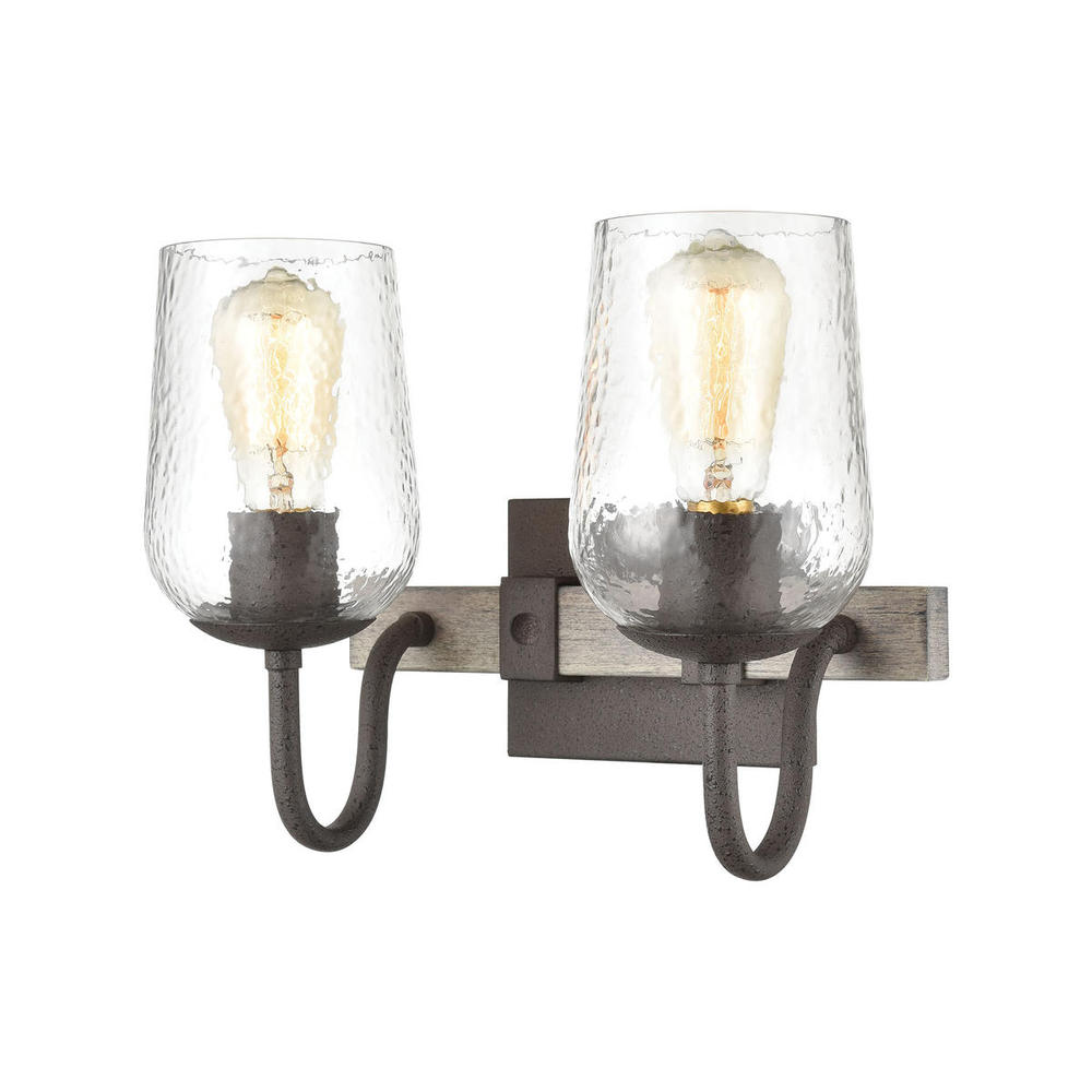 Dillon 2-Light Vanity Light in Vintage Rust with Clear Hammered Glass