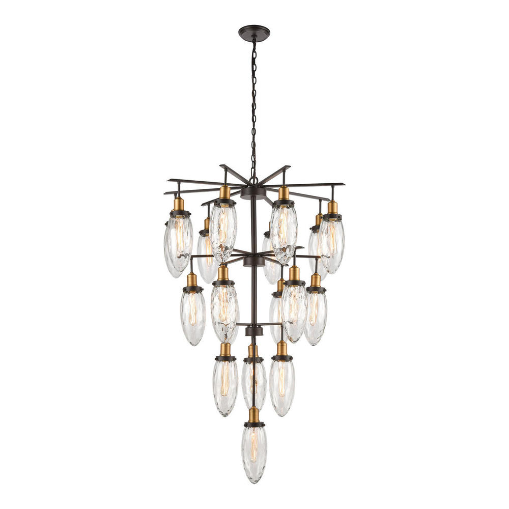 Shinzu 18-Light Chandelier in Oil Rubbed Bronze with Clear Water Glass