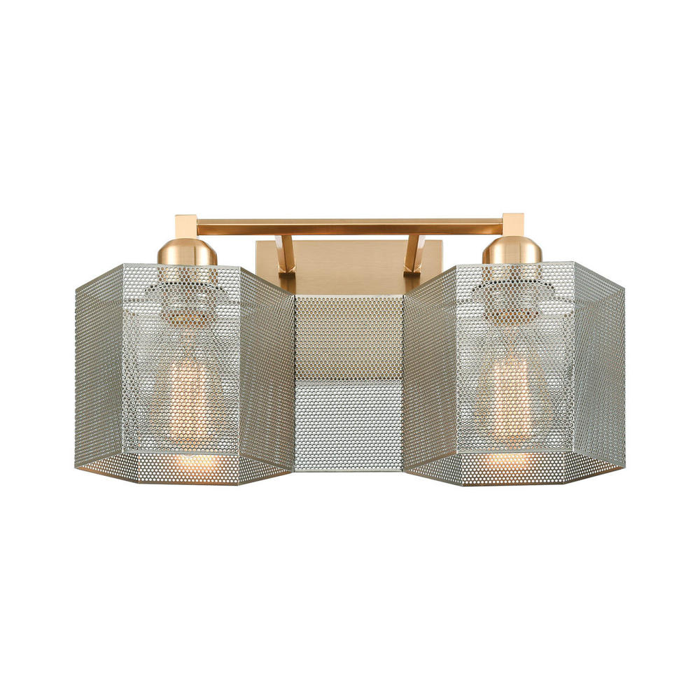 Compartir 2-Light Vanity Light in Satin Brass with Perforated Metal