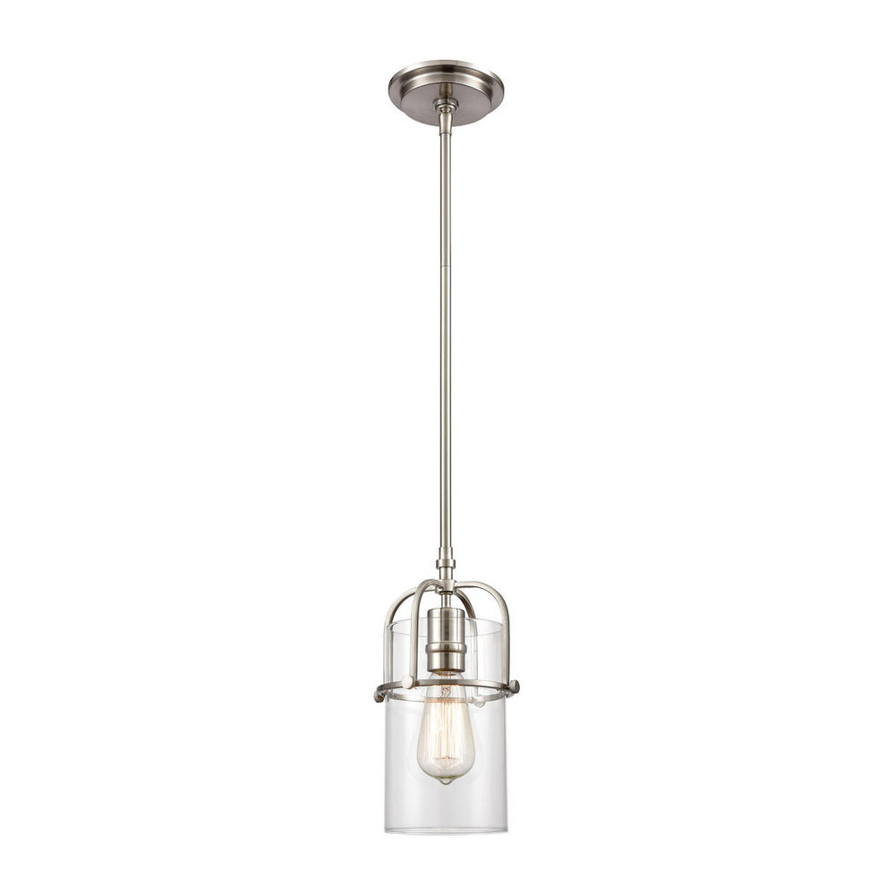 Lakeland 1-Light Mini Pendant in Satin Nickel with Clear Glass