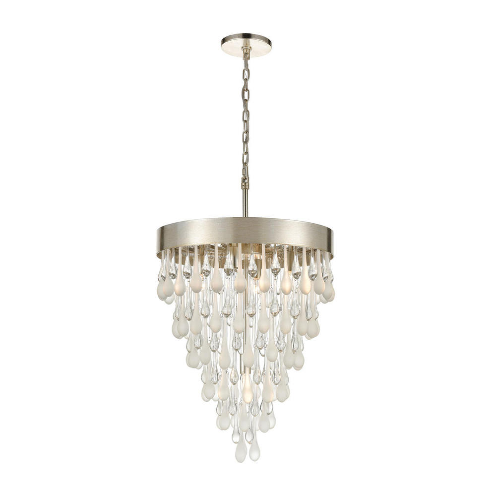 Morning Frost 5-Light Chandelier in Silver Leaf with Clear and Frosted Glass Drops