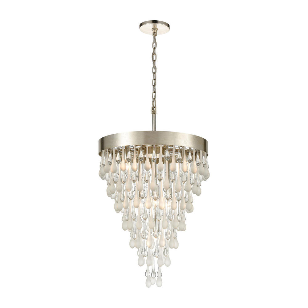 Morning Frost 7-Light Chandelier in Silver Leaf with Clear and Frosted Glass Drops