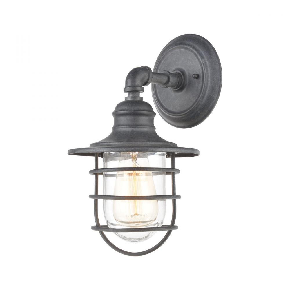 Vandon 1-Light Sconce in Aged Zinc with Clear Glass