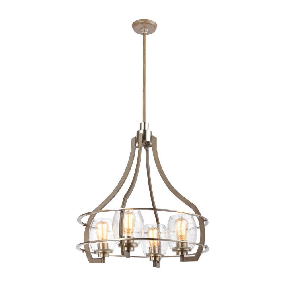 Bixler 4-Light Chandelier in Light Wood with Seedy Glass