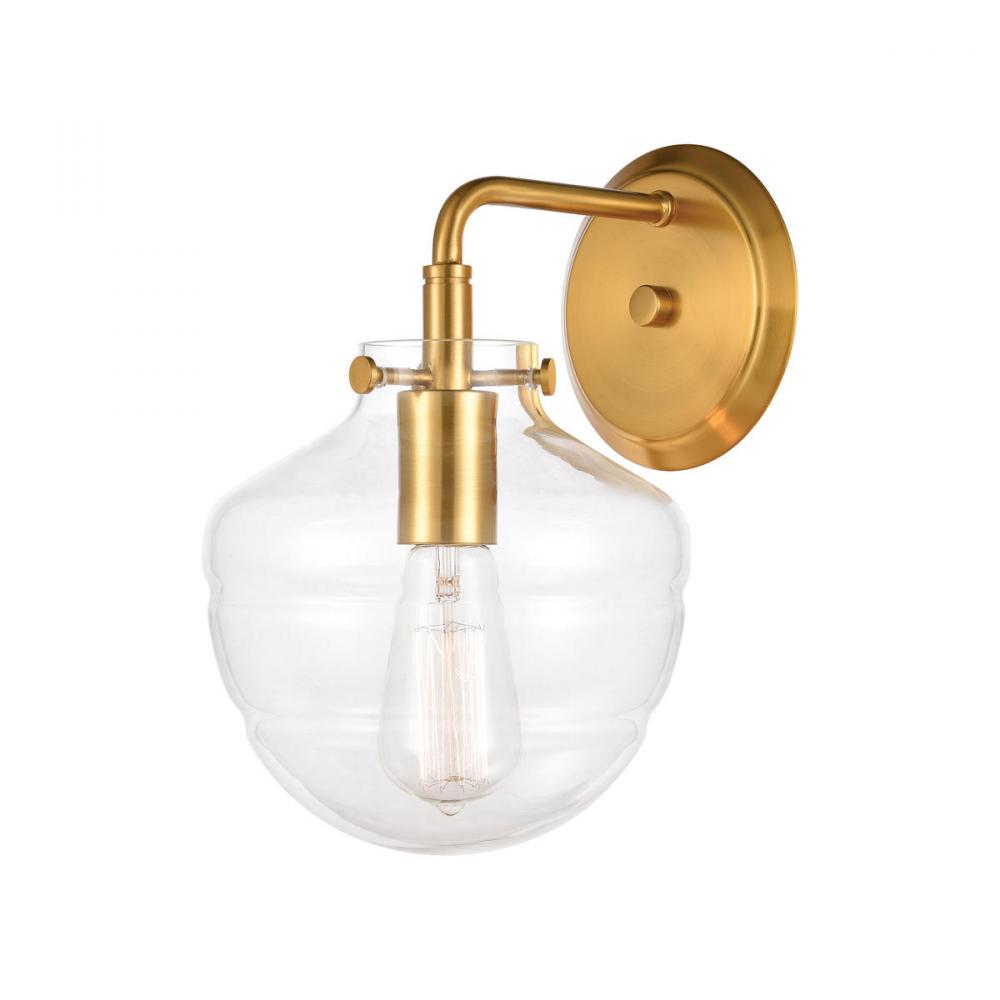 Manhattan Boutique 1-Light Sconce in Brushed Brass with Clear Glass