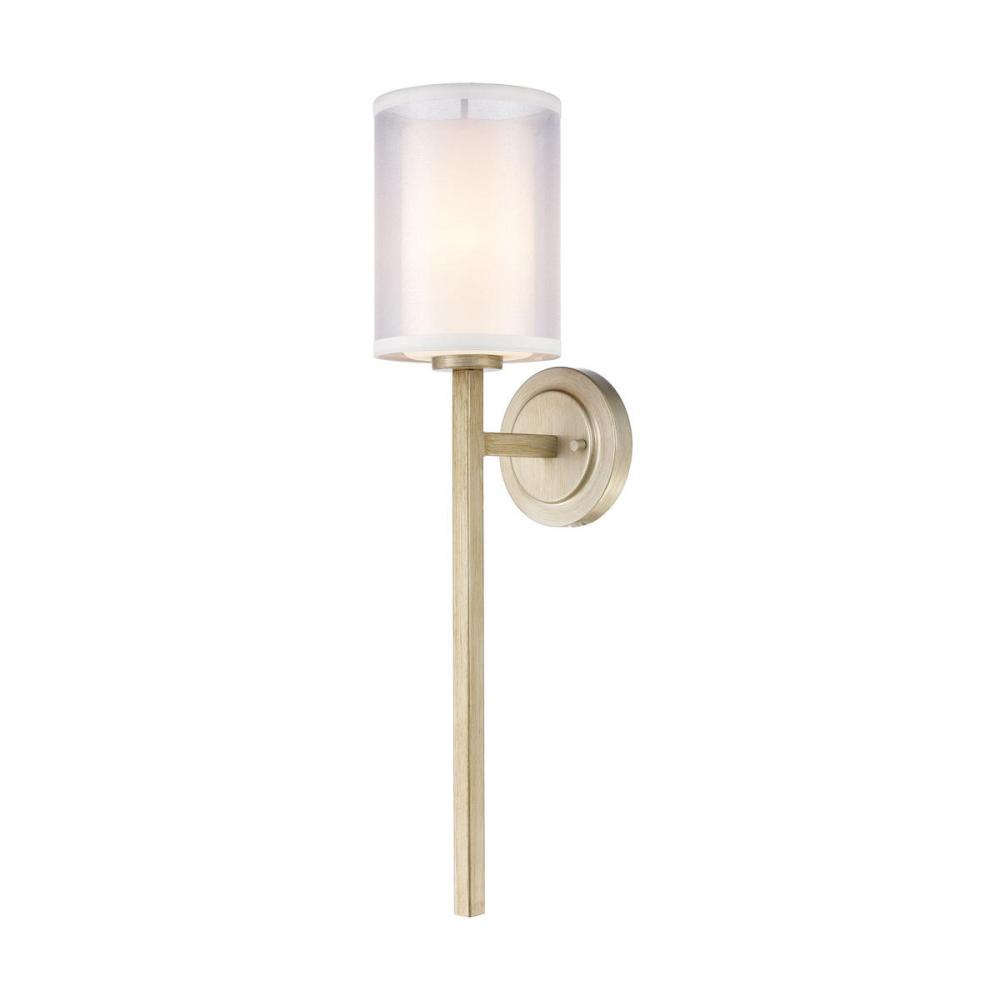 Diffusion 1-Light Sconce in Aged Silver with Frosted Glass Inside Silver Organza Shade