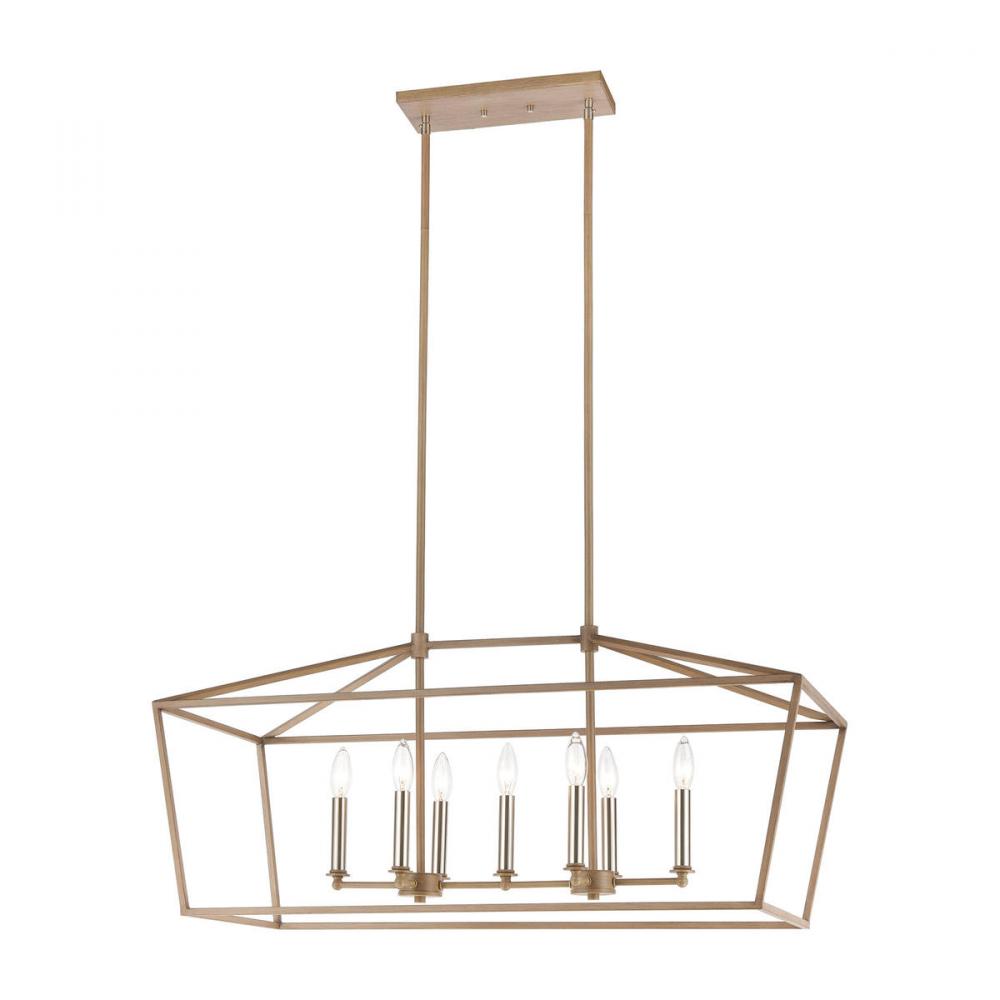 Fairfax 7-Light Linear Chandelier in Light Wood and Satin Nickel