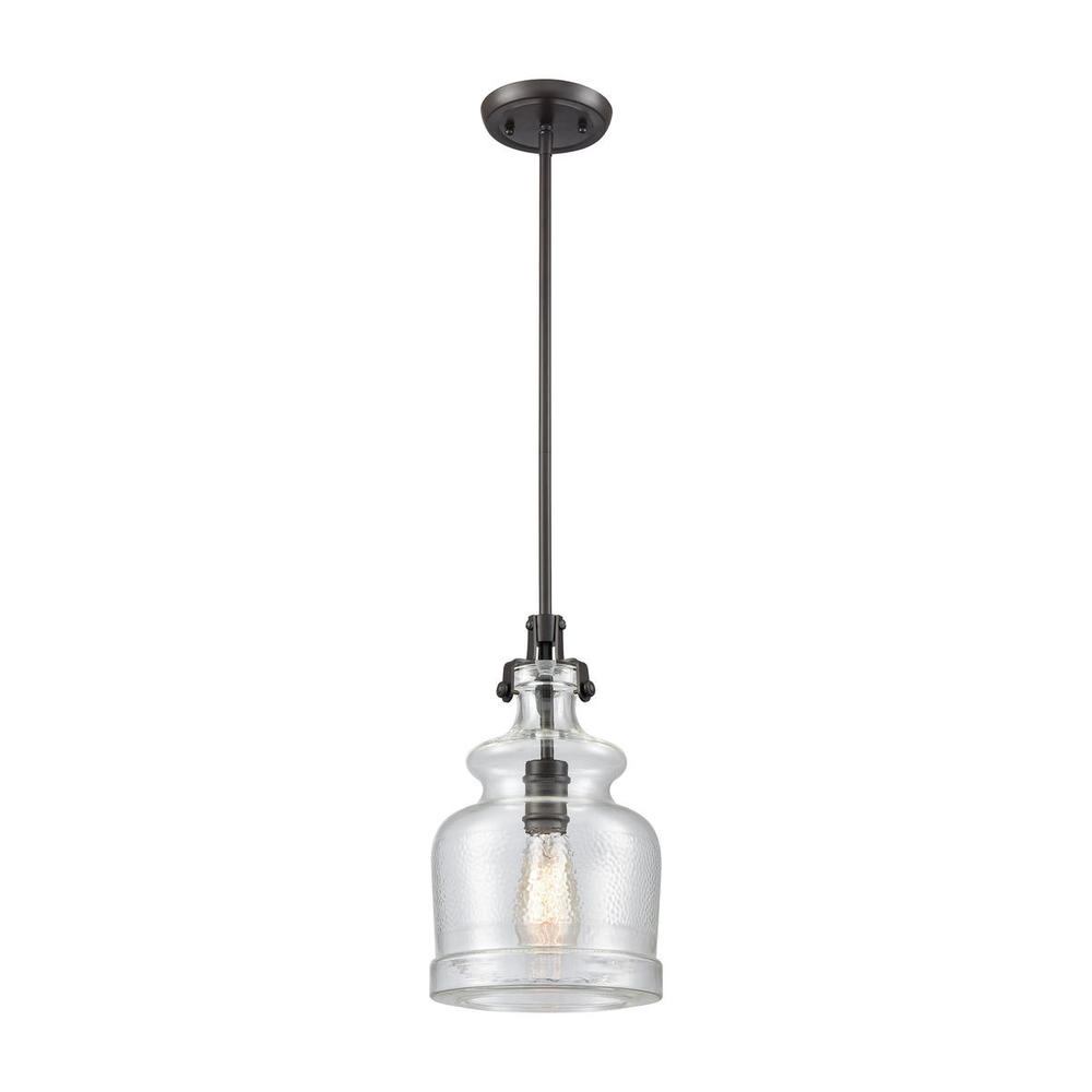 Sheffield 1-Light Mini Pendant in Oil Rubbed Bronze with Clear Hammered Glass