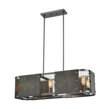 ELK Home 15323/6 - Halstead 6-Light Linear Chandelier in Weathered Rust with Plywood and Metal Mesh