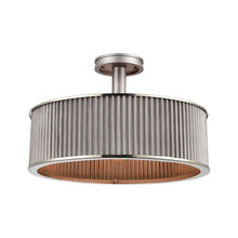  15925/3 - Corrugated Steel 3-Light Semi Flush Mount in Weathered Zinc with Corrugated Metal