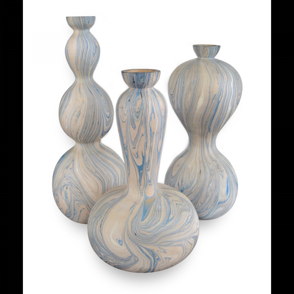 Calm Sea Marbleized Vase Set o